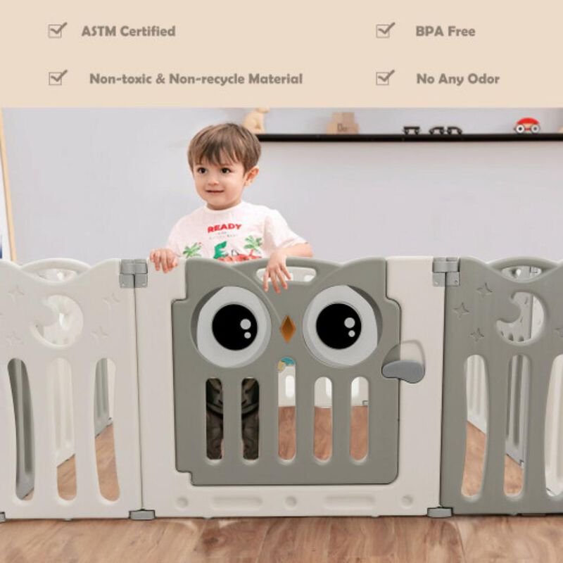 14-Panel Baby Playpen Kids Activity Center Foldable Play Yard with Lock Door