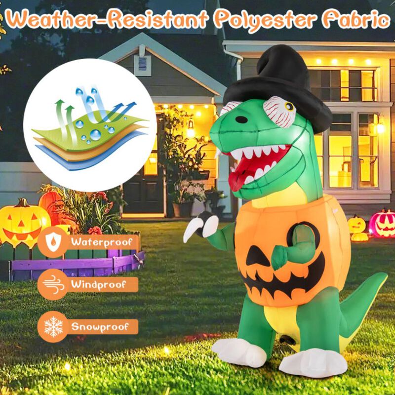 Hivvago Blow up Inflatable Pumpkin Dinosaur Yard Decoration with Built-in LED Lights
