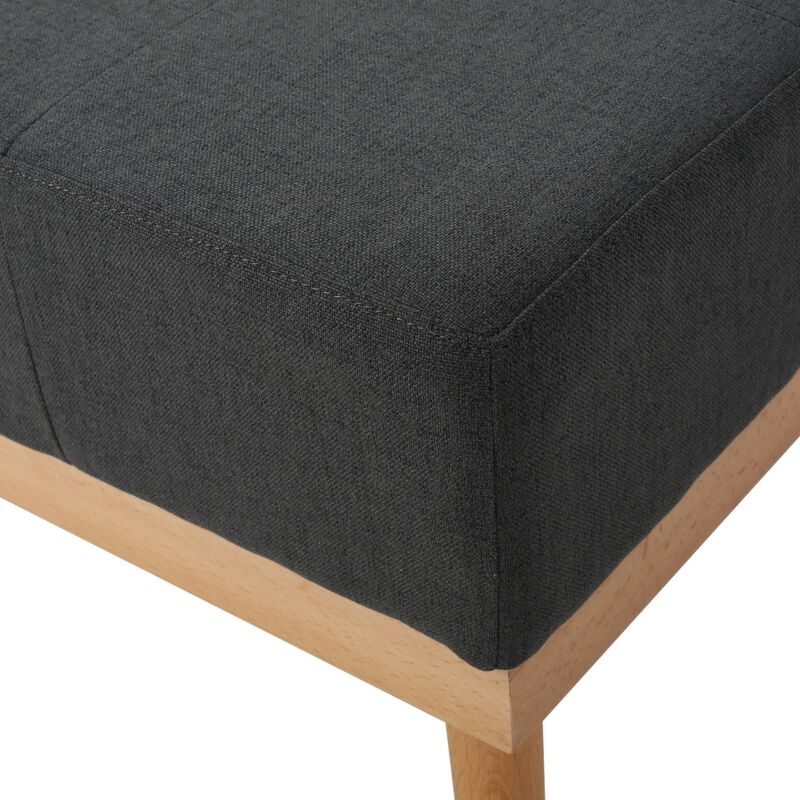 Ottoman, Tufted Dark Gray Fabric, Plush Cushion, Brown Wood, 32 Inch -Benzara