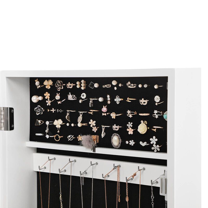 Lockable Jewelry Cabinet Armoire Wall-Mounted Space-Saving Organizer with Mirror in White