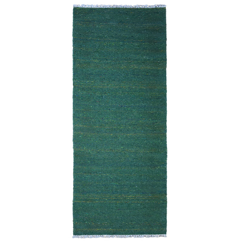 RUGSOTIC CARPETS HAND WOVEN FLAT WEAVE KILIM COTTON & POLYESTER ECO-FRIENDLY AREA RUGS  - 2'6"x8', Runner Shape, Dark Green Color, Solid Plain Design, Low Pile  Handmade Area Rugs (DCP111)