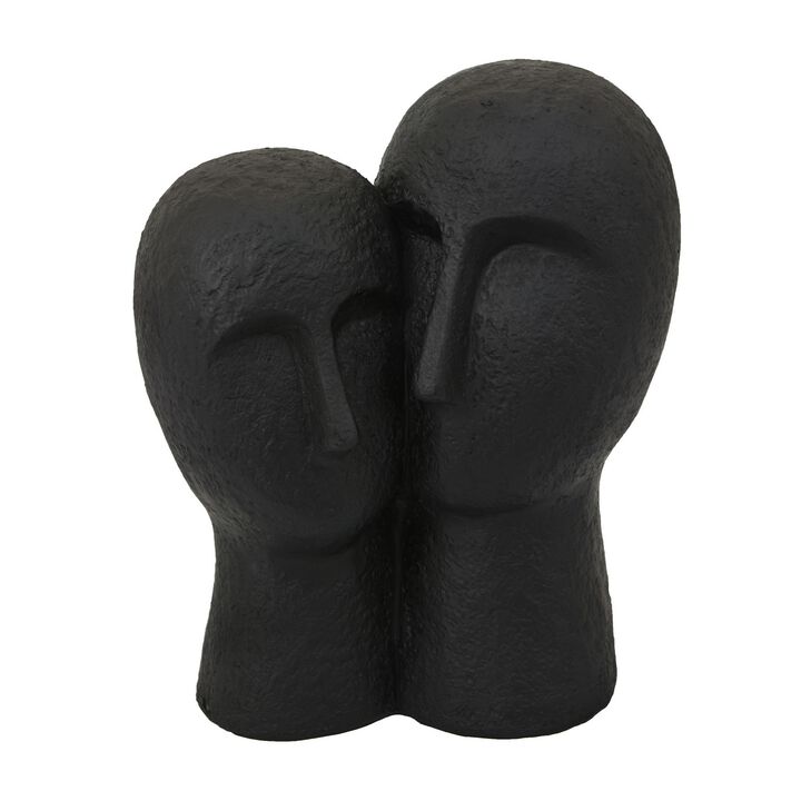 Kenny Outdoor Double Head Sculpture, Black Finished Resin, 12 Inch - Benzara