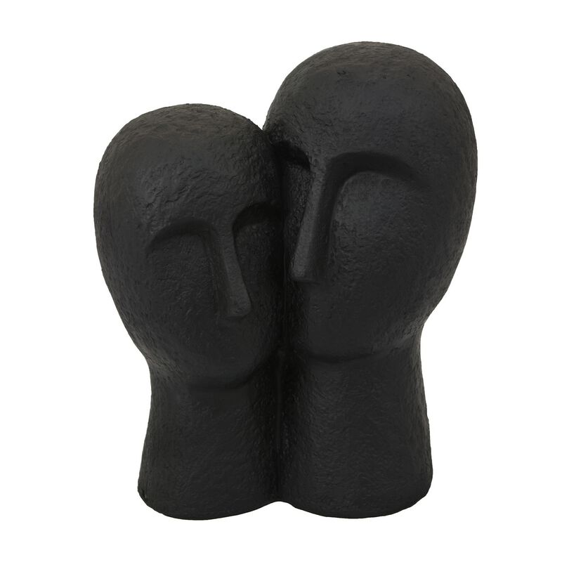 Kenny Outdoor Double Head Sculpture, Black Finished Resin, 12 Inch - Benzara