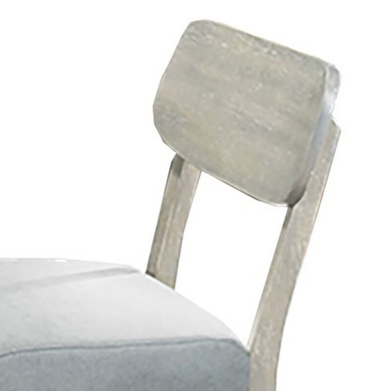 Romy Dining Chair with Open Back, Natural Wood Grain, Gray Fabric - Benzara