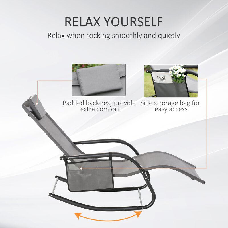 Grey Patio Comfort: Rocking Sun Lounger with Detachable Pillow