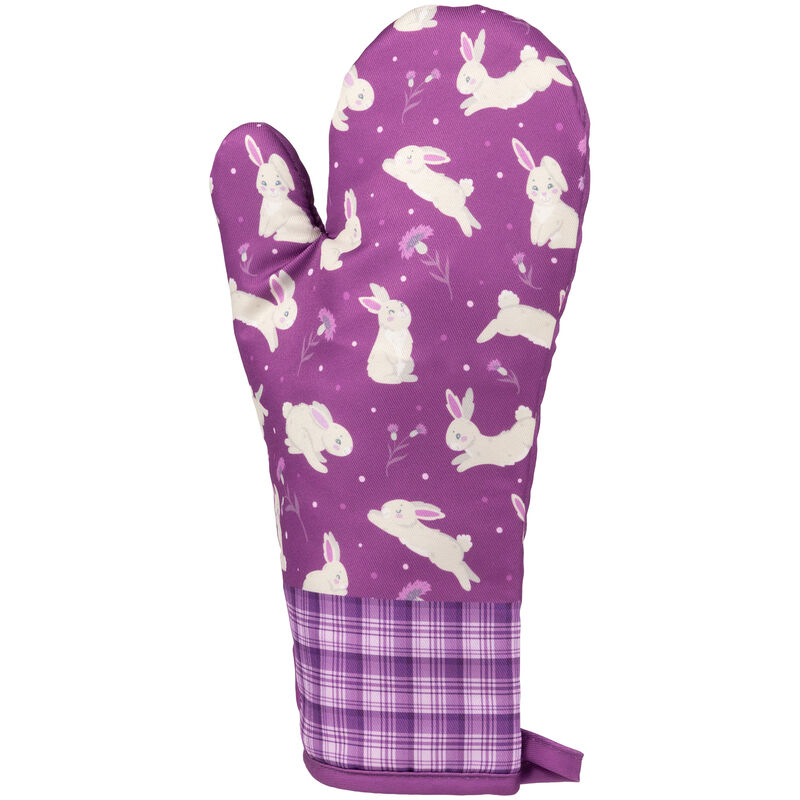 Set of 2 Purple Floral Easter Bunny Oven Mitts 13.75"