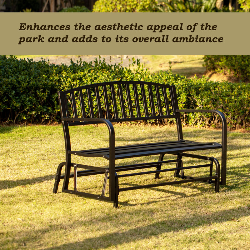 Gardenised Outdoor Black Steel Swing, Powder Coated Glider Bench, Loveseat Lawn Rocker Bench for Yard, Patio, Garden and Deck