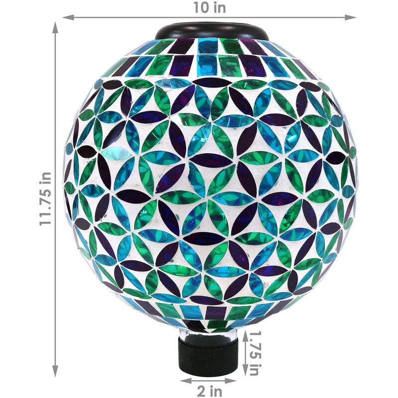 Sunnydaze Cool Blooms Glass Gazing Ball with Solar Light - 10 in
