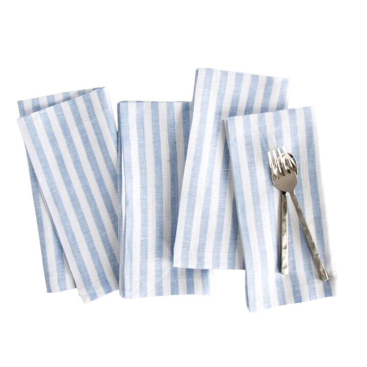 Solino Home 100% Pure Linen Dinner Napkins 20 x 20 Inch Set of 4 | Amalfi Stripe