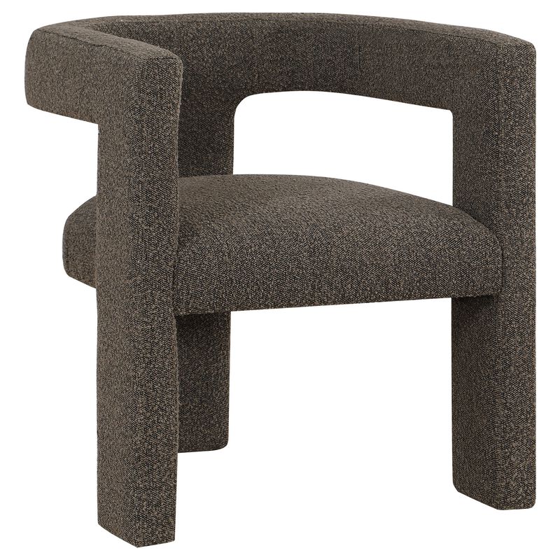 Hellen Accent Side Chair, Fully Upholstered Chocolate Brown Boucle Fabric - Benzara