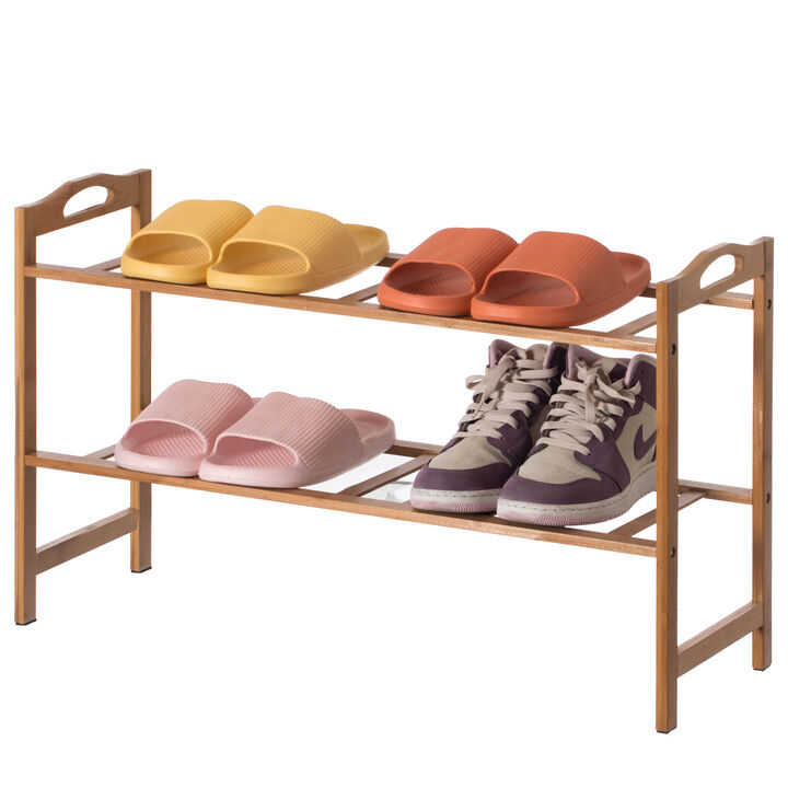 Bamboo Storage Shoe Rack, Free Standing Shoe Organizer Storage Rack, 2 Tier
