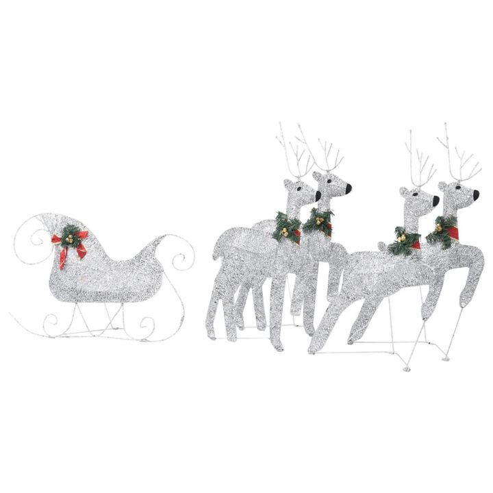 Outdoor 4 Reindeer n Sleigh Christmas Decoration, 100 LEDs, Cool White - Benzara