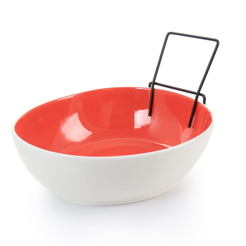 Gibson Home Crenshaw 3 Piece Hand Painted Stoneware Chip and Dip Set with Metal Rack