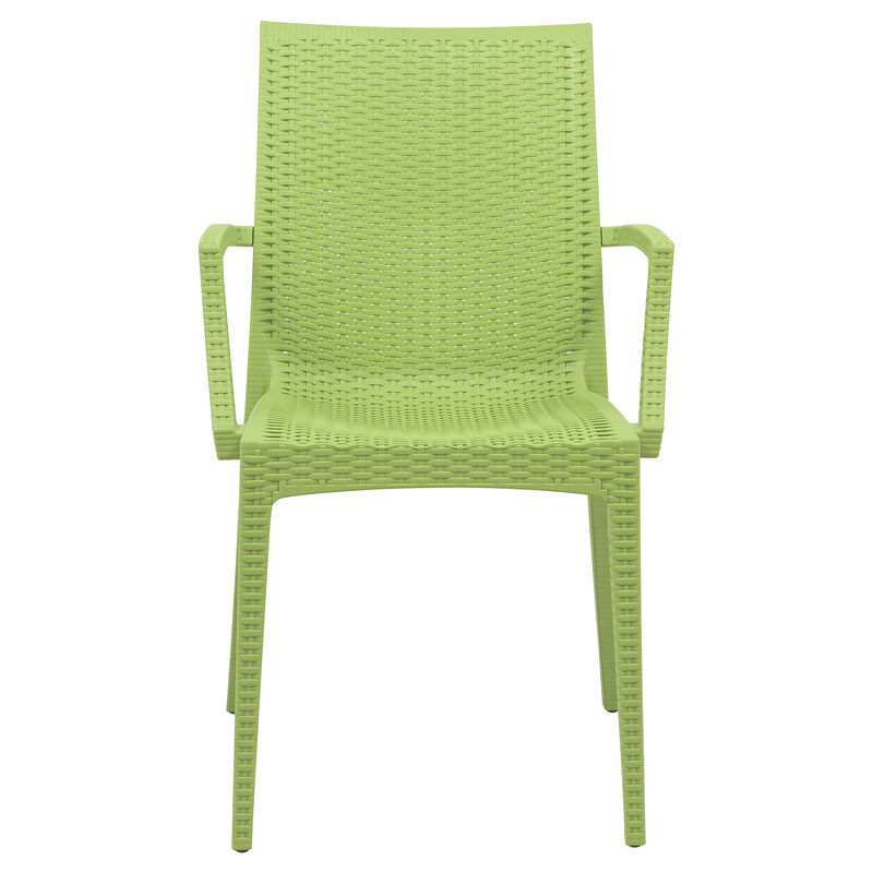 LeisureMod Weave Mace Indoor/Outdoor Chair (With Arms) in Green