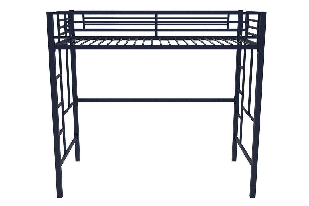 Atwater Living Grace Twin Metal Loft Bed with Two Ladders and Safety Railings