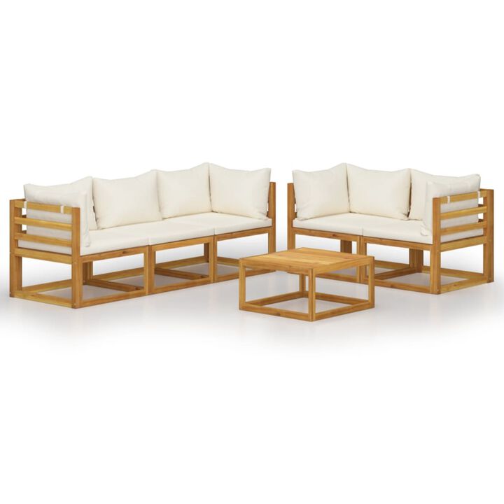 vidaXL 6 Piece Garden Lounge Set with Cushion Cream Solid Acacia Wood