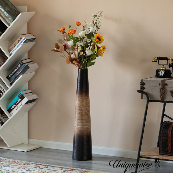 31-Inch Tall Handcrafted Brown Ceramic Floor Vase - Waterproof Cylinder-Shaped Freestanding Vase, Ideal for Tall Floral Arrangements and as a Standalone Piece