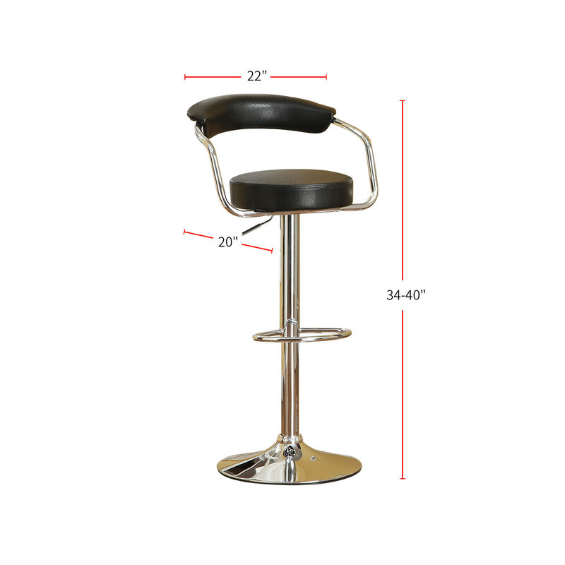 Set of 2 Faux Leather Bar Stools with Chrome Base, Black
