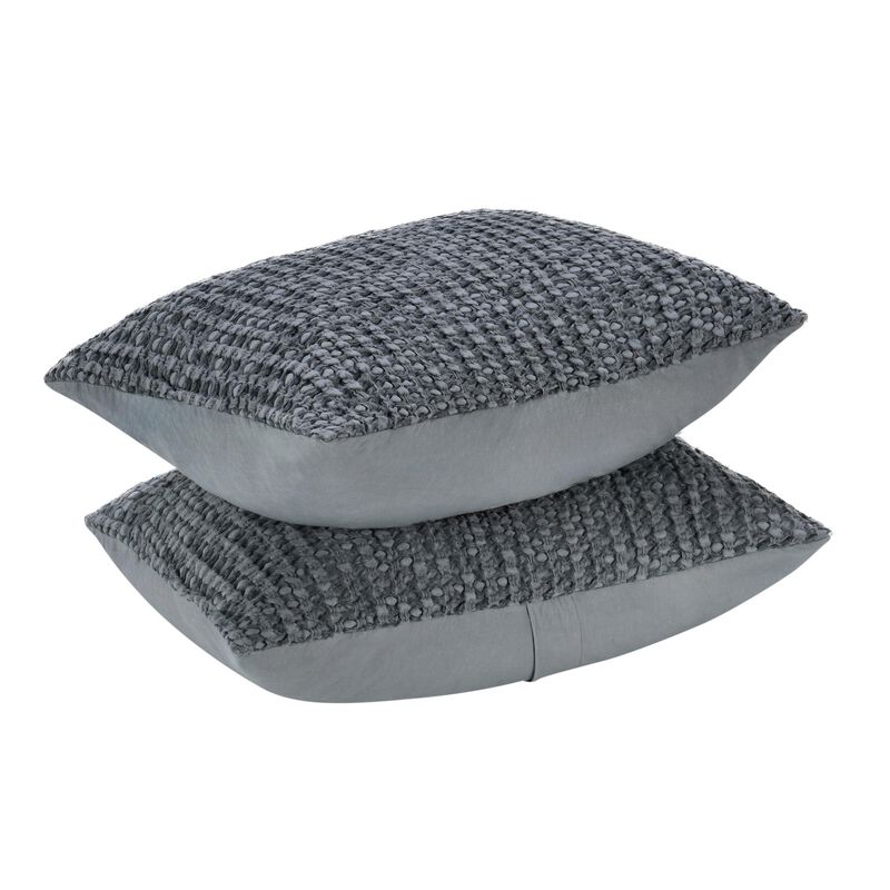 Cae Standard Pillow Sham, Blue Cotton, Belgian Flax Linen, 20x26  - Benzara