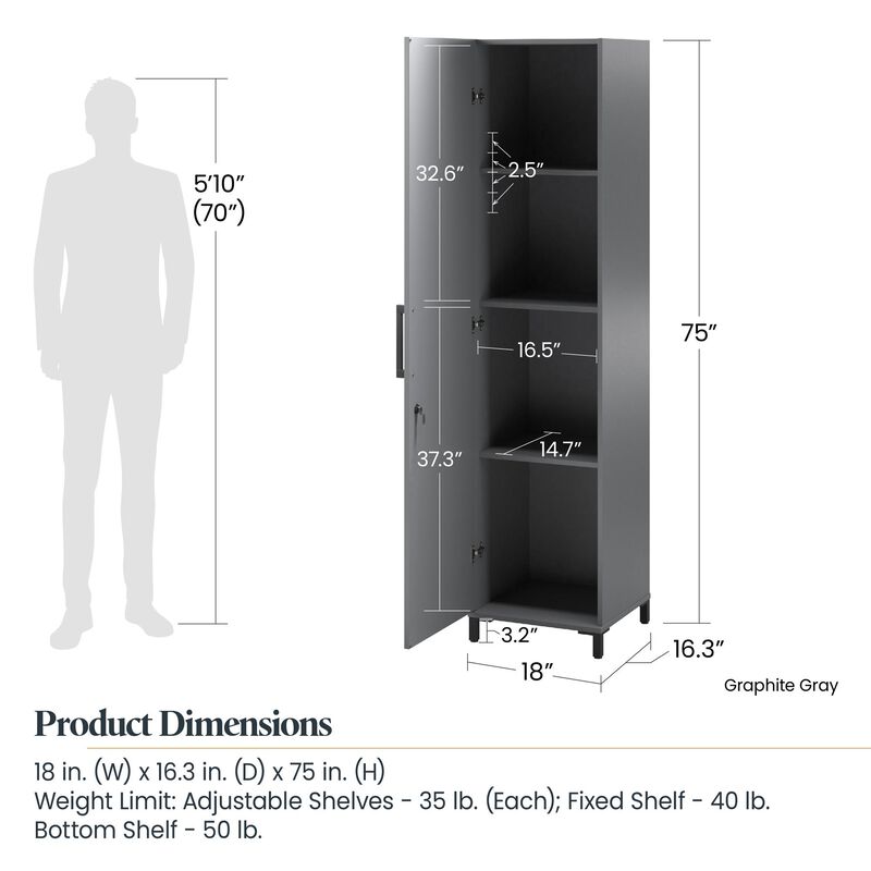 Shelby Tall 1 Door Garage Storage Cabinet, Graphite Gray