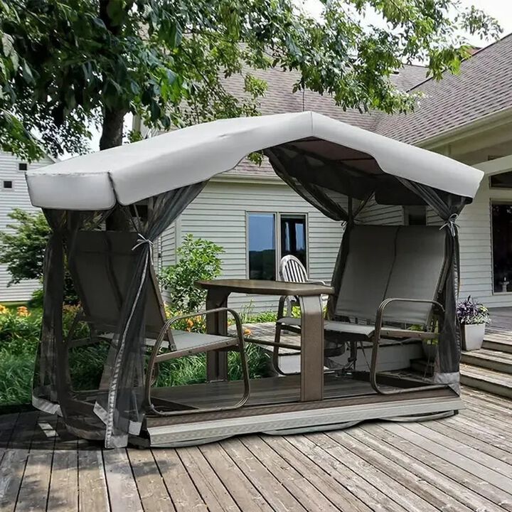 MONDAWE 4-Seat Outdoor Aluminum Frame Glider Benches With Canopy