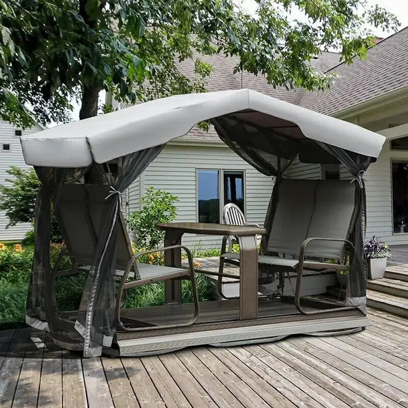 MONDAWE 4-Seat Outdoor Aluminum Frame Glider Benches With Canopy