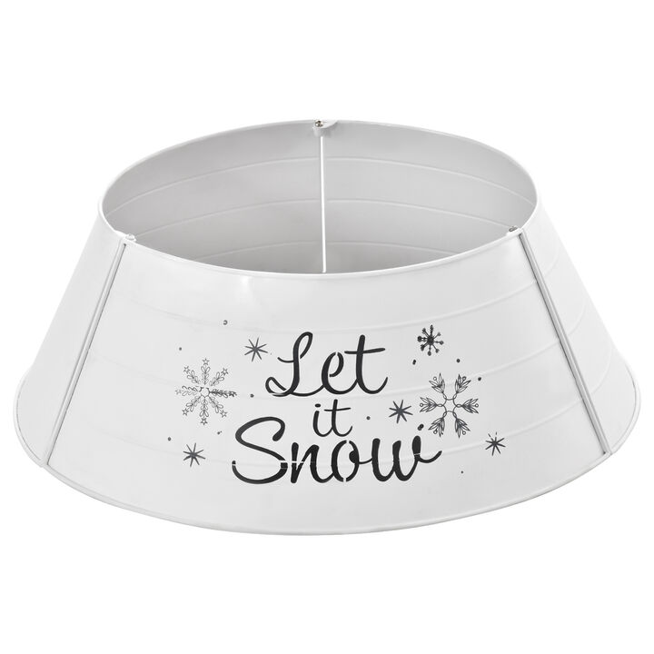 Christmas Tree Collar Steel Tree Ring Skirt Decor Snow Print, 26" Base, White