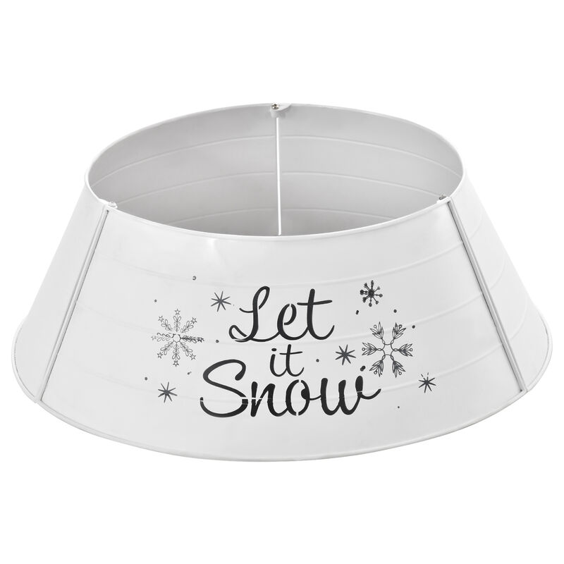 Christmas Tree Collar Steel Tree Ring Skirt Decor Snow Print, 26" Base, White