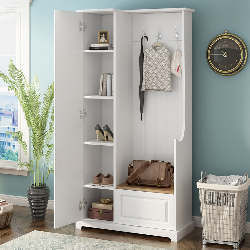 Merax Modern Minimalist Hall Tree with Flip-Up Bench