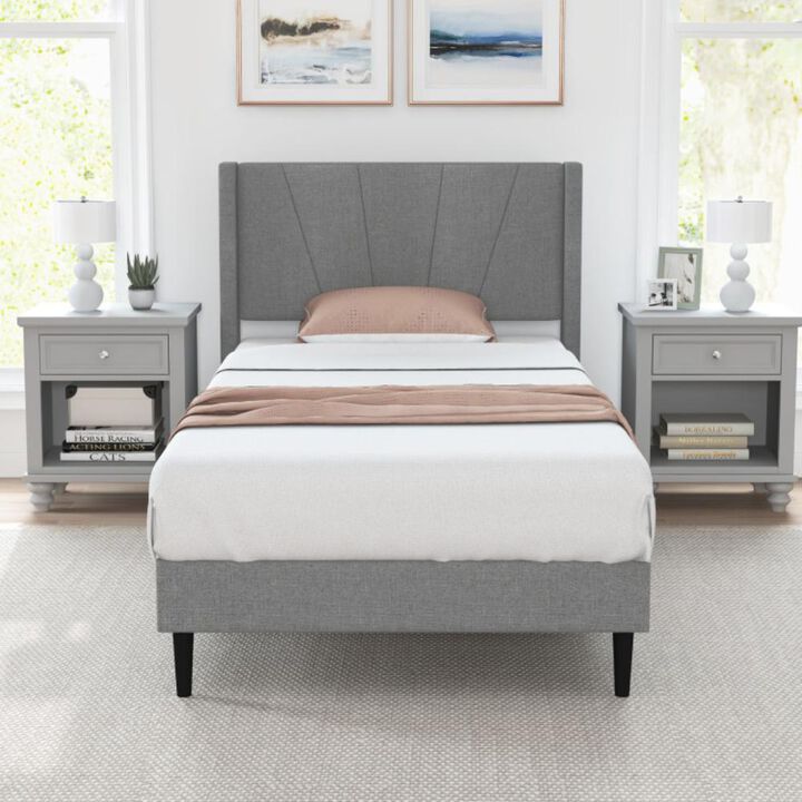 Hivvago Bed Frame with Linen Upholstered Wingback Headboard