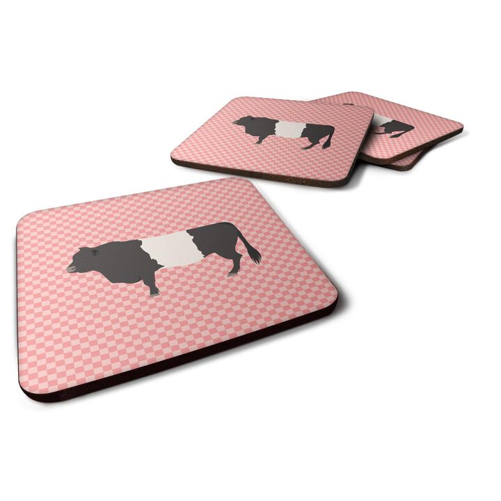 Caroline's Treasures Belted Galloway Cow Pink Check Decorative coasters, 3.5, Multicolor