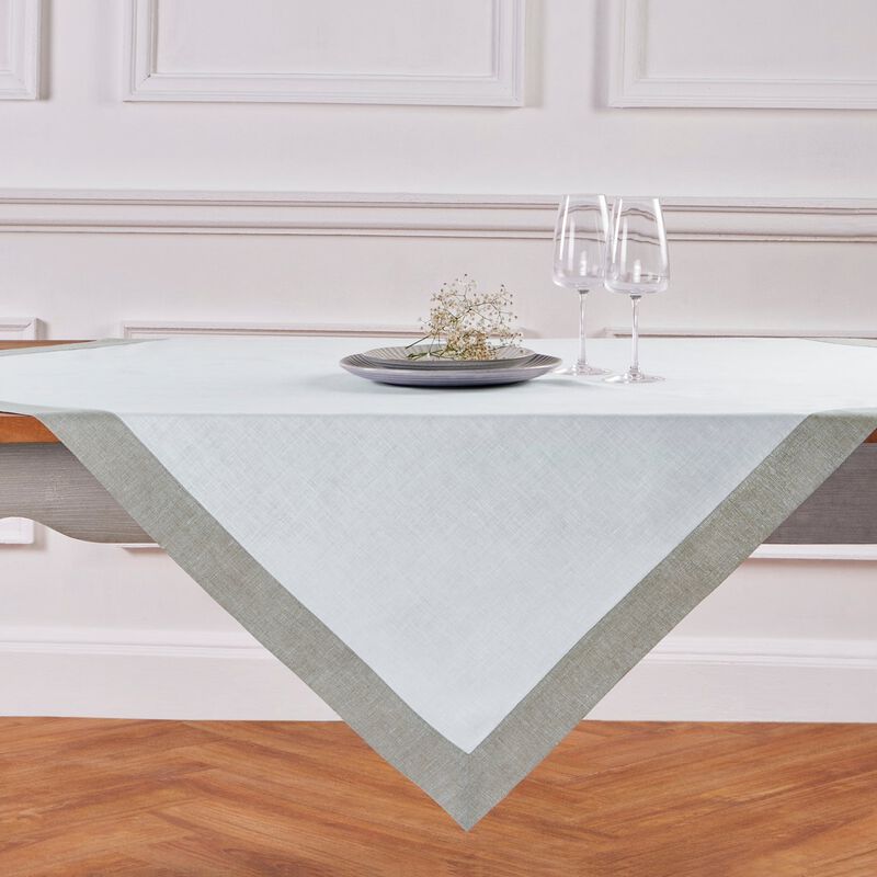 Solino Home 100% Pure Linen Table Throw 52 x 52 Inch | Festive Edge