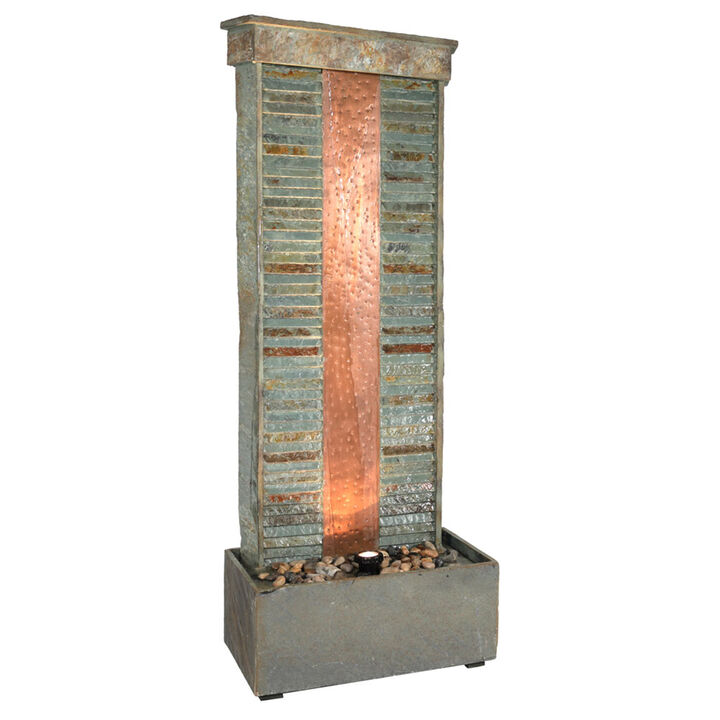 Sunnydaze Rippled Slate Indoor Water Fountain with LED Light - 48 in