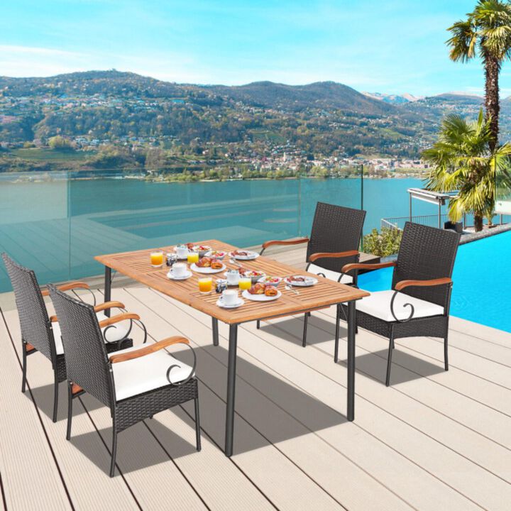 Hivvago 5 Pieces Patio Wicker Dining Set with Detachable Cushion and Umbrella Hole