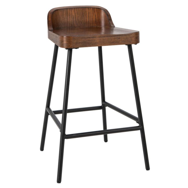 Hivvago Industrial 24.5 Inches Bar Stool with Backrest and Saddle Seat