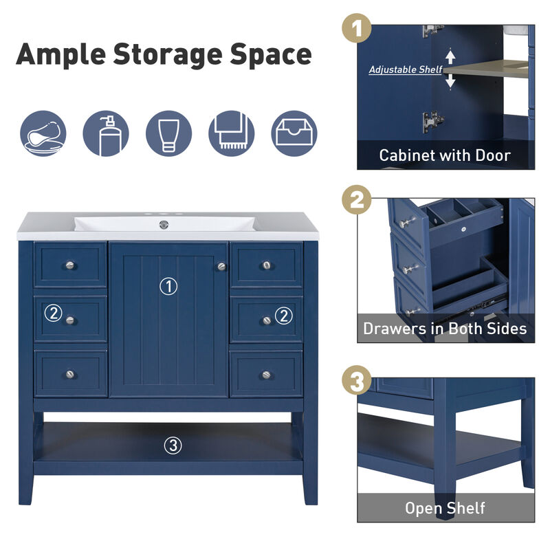 36" Bathroom Vanity Without Sink, Cabinet Base Only, One Cabinet And Three Drawers