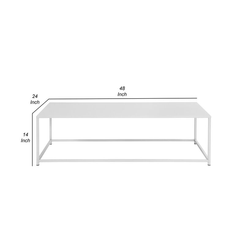 Eme 48 Inch  Coffee Table, Rectangular Tabletop, Modern White Metal Frame - Benzara