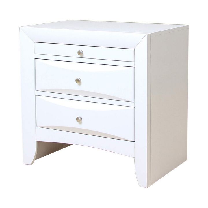 Contemporary 3 Drawer Wood  Nightstand By Ireland, White-Benzara