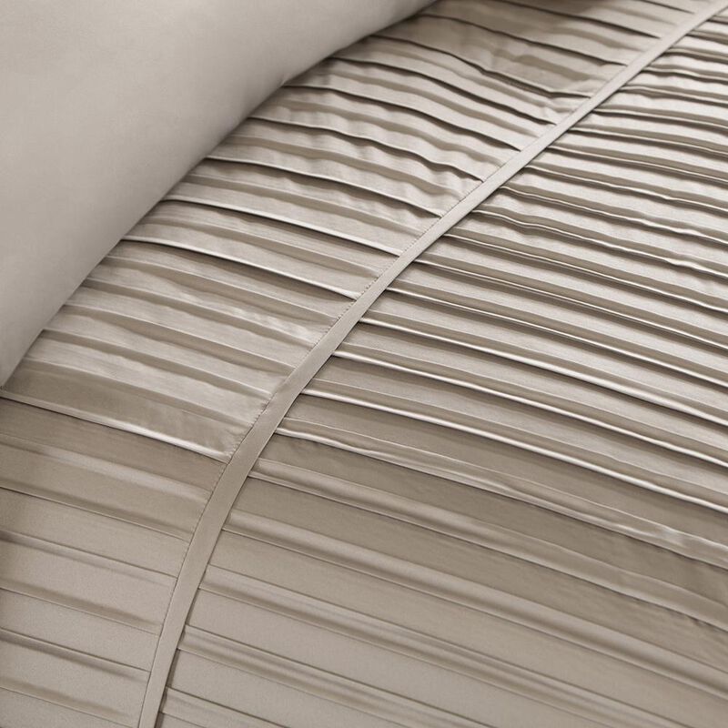 Belen Kox Shimmering Taupe Pleated Charmeuse 7pcs Comforter Set, Belen Kox