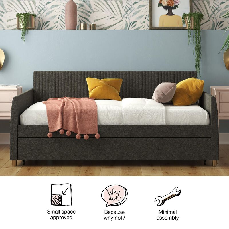 Mr. Kate Daphne Upholstered Daybed with Trundle, Twin/Twin, Dark Gray Linen