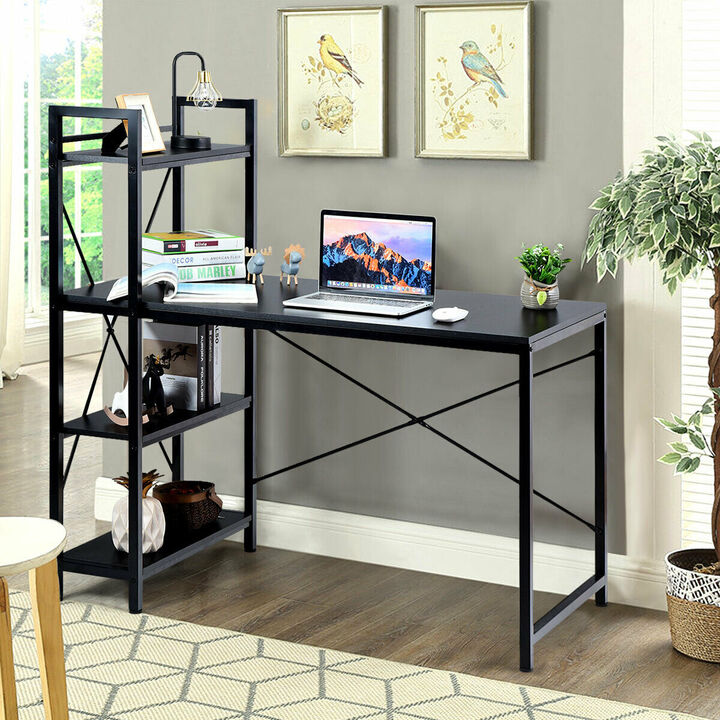 Writing Study Computer Desk with 4-Tier Shelves