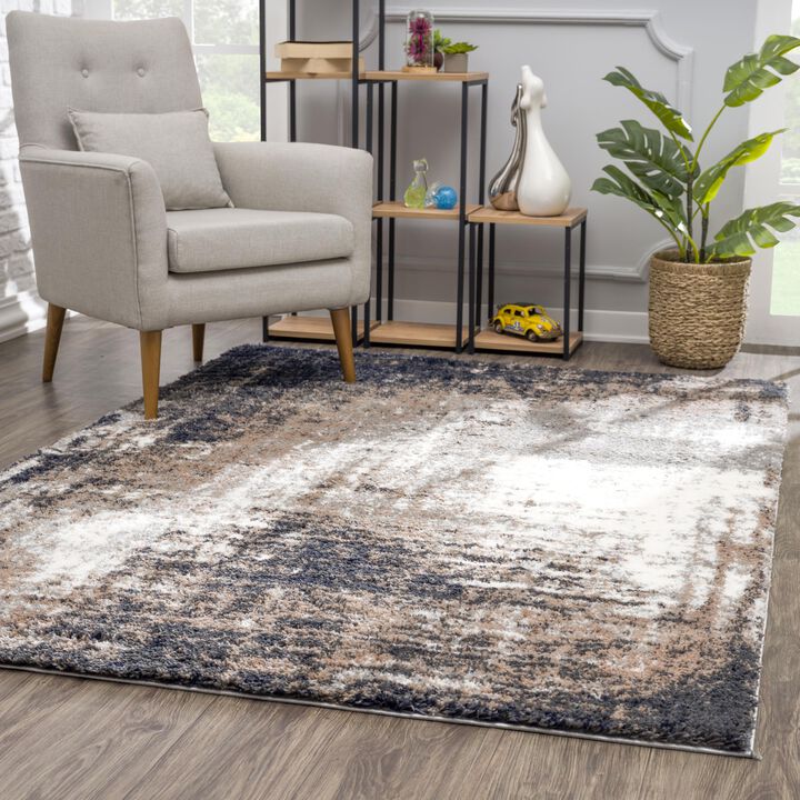 Retro Contemporary Abstract Shag Grey White Indoor Doormat Rug