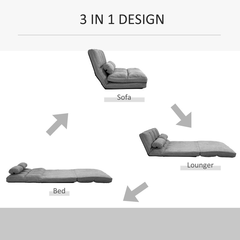 Dark Gray Convertible Bed Chair: Foldable, Adjustable, 2 Pillows