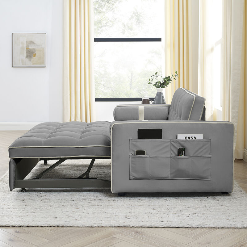 Modern 55.5" Pull Out Sleep Sofa Bed 2 Seater Loveseats Sofa Couch With Side Pockets