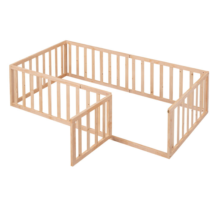 Twin Size Wood Floor Bed Frame With Fence And Door Twin Size Wood Floor Bed Frame With Fence And Door