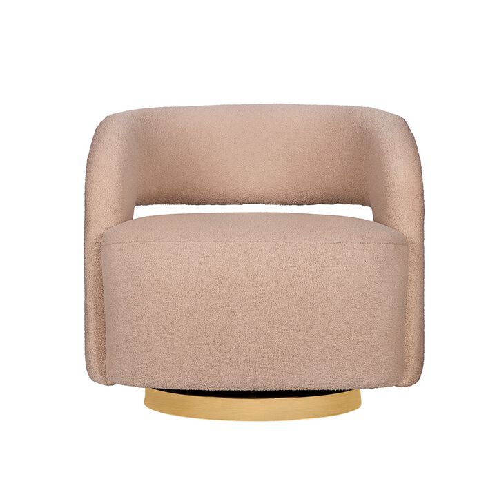 Xion 30 Inch Swivel Accent Chair, Brown Fabric Upholstery, Gold Iron Base - Benzara