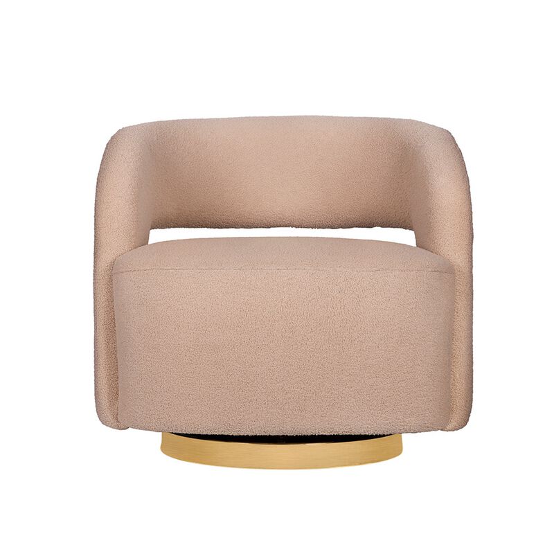 Xion 30 Inch Swivel Accent Chair, Brown Fabric Upholstery, Gold Iron Base - Benzara