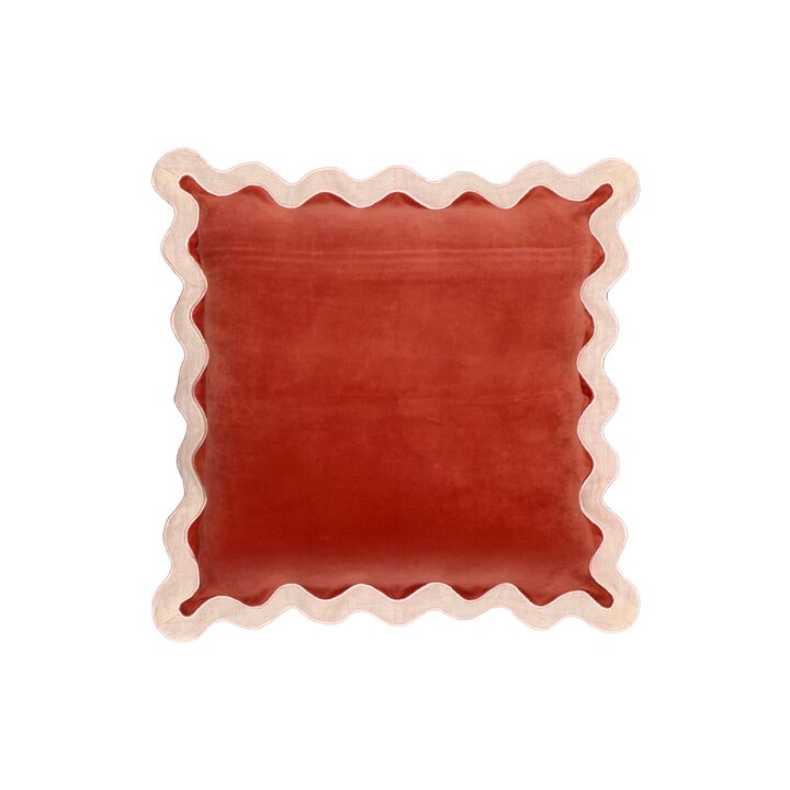 Scalloped Edge Magenta and Pink Cotton Velvet Throw Pillow