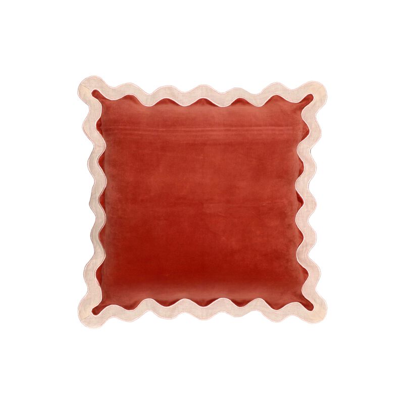 Scalloped Edge Magenta and Pink Cotton Velvet Throw Pillow