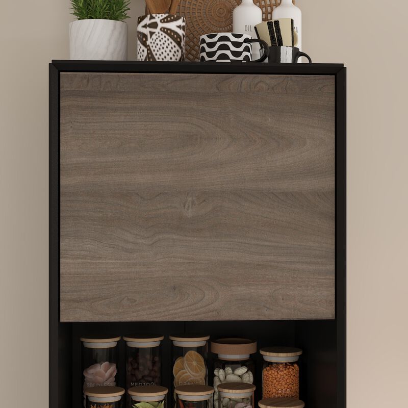 FUFU&GAGA Tall Dining Cabinet with Doors and Shelves, (18.9" W x 15.7" D x 66.9" H),Black and Brown
